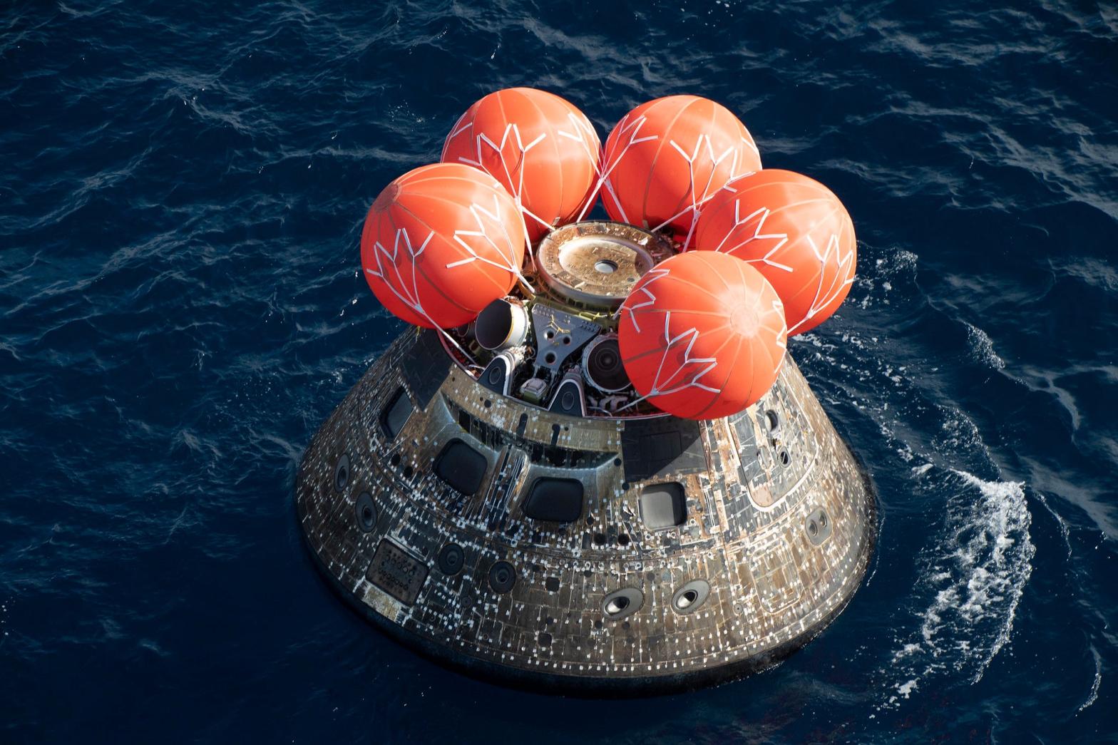 A view of NASA's Orion spacecraft shortly after splashing down in the Pacific Ocean on Sunday, December 11, 2022.  (Photo: NASA)