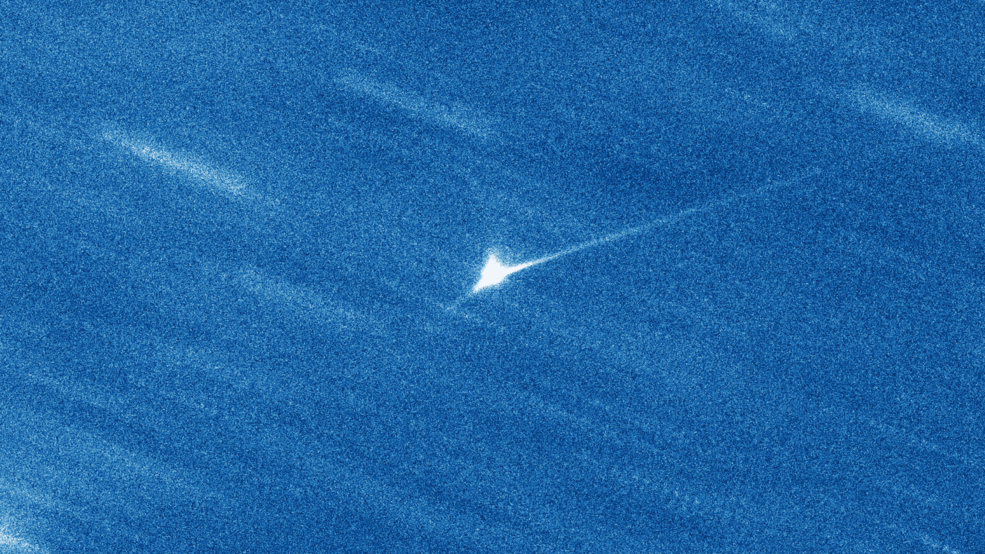 Animated image showing changes to the Didymos-Dimorphos system in the first month following DART's impact.  (Gif: University of Canterbury Ōtehīwai Mt. John Observatory/UCNZ)
