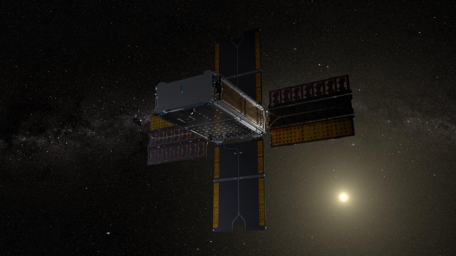 An artist's rendition of the BioSentinel spacecraft, which is a shoebox-sized CubeSat. (Illustration: NASA/Daniel Rutter)