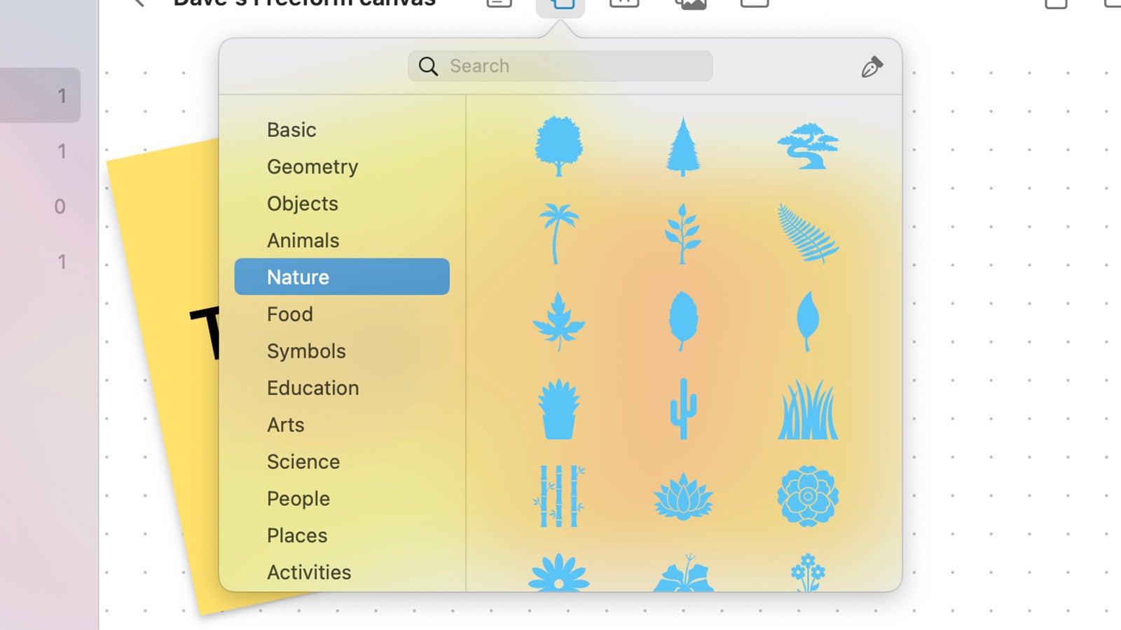 Freeform offers a library of shapes to make use of. (Screenshot: Freeform)