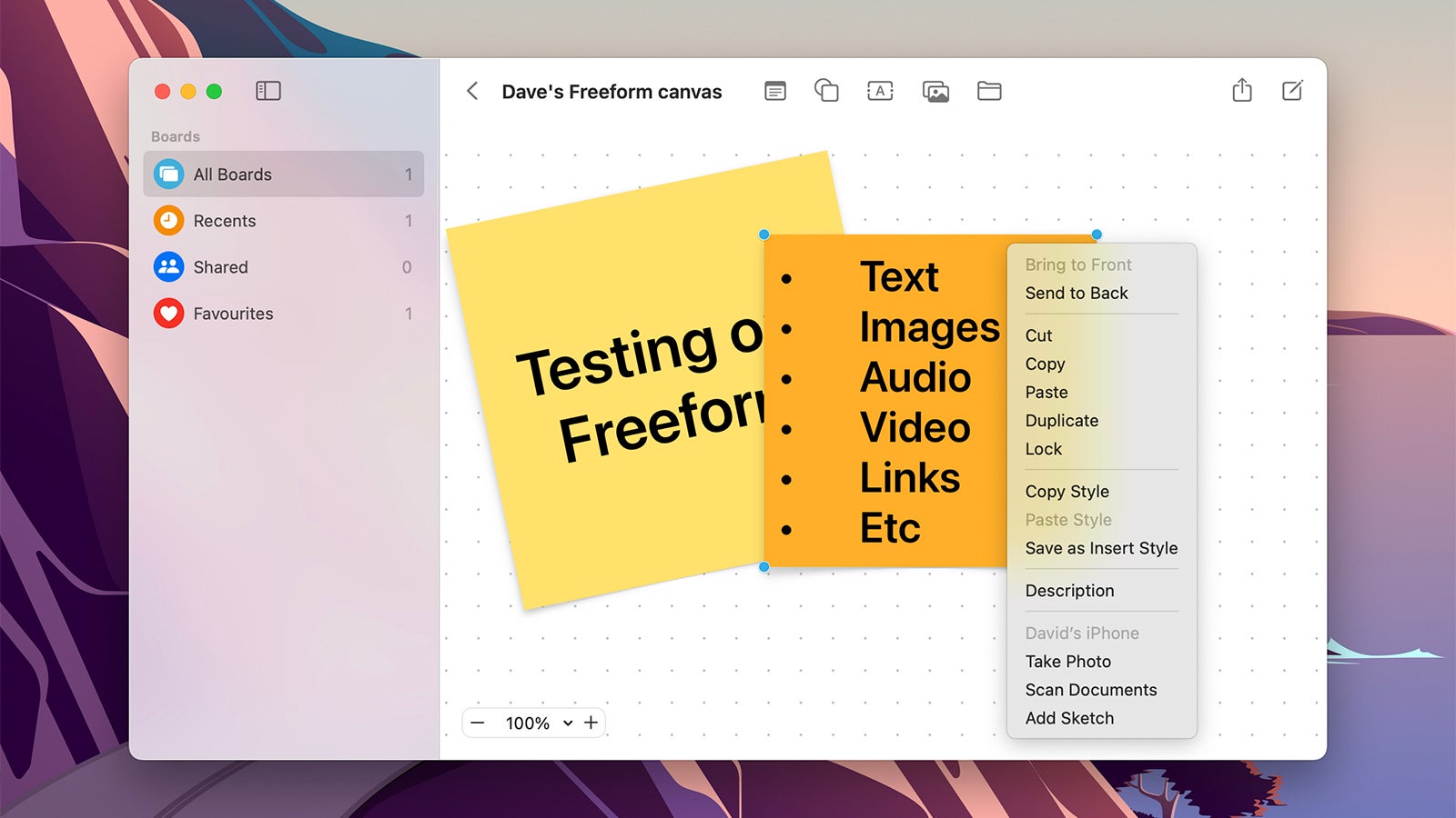 Freeform already offers plenty of functionality. (Screenshot: Freeform)