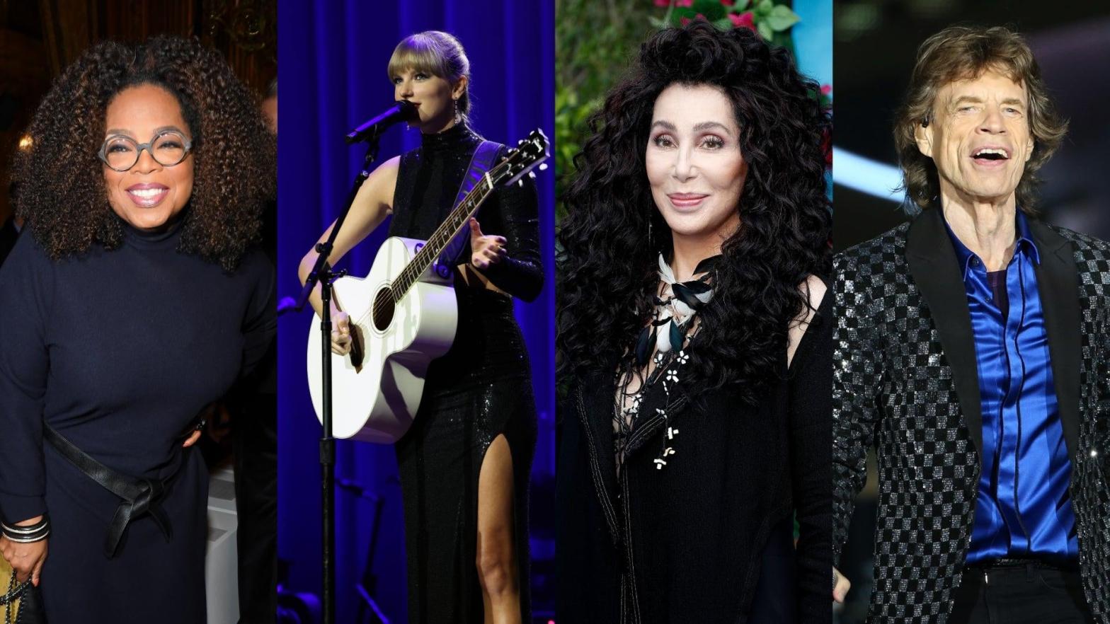 Oprah, Taylor Swift, Cher, and Mick Jagger have all died this week according to TikTok. They're very much alive, I promise. (Image: Pascal Le Segretain, Getty Images,Image: Terry Wyatt, Getty Images,Image: John Phillips, Getty Images,Image: Fiona Goodall, Getty Images)