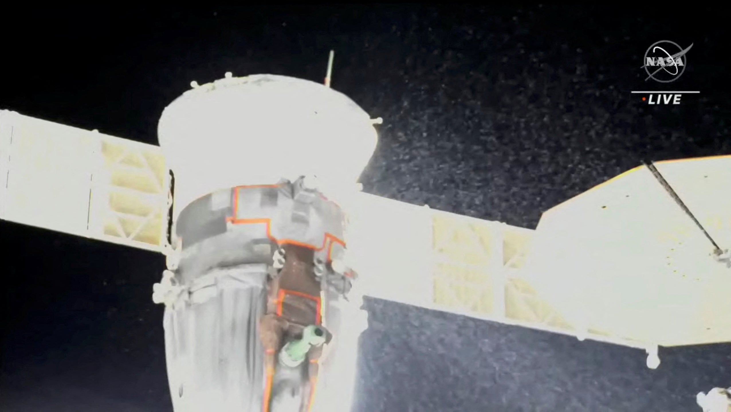 Coolant leaking uncontrollably into space on December 15.  (Screenshot: NASA TV)
