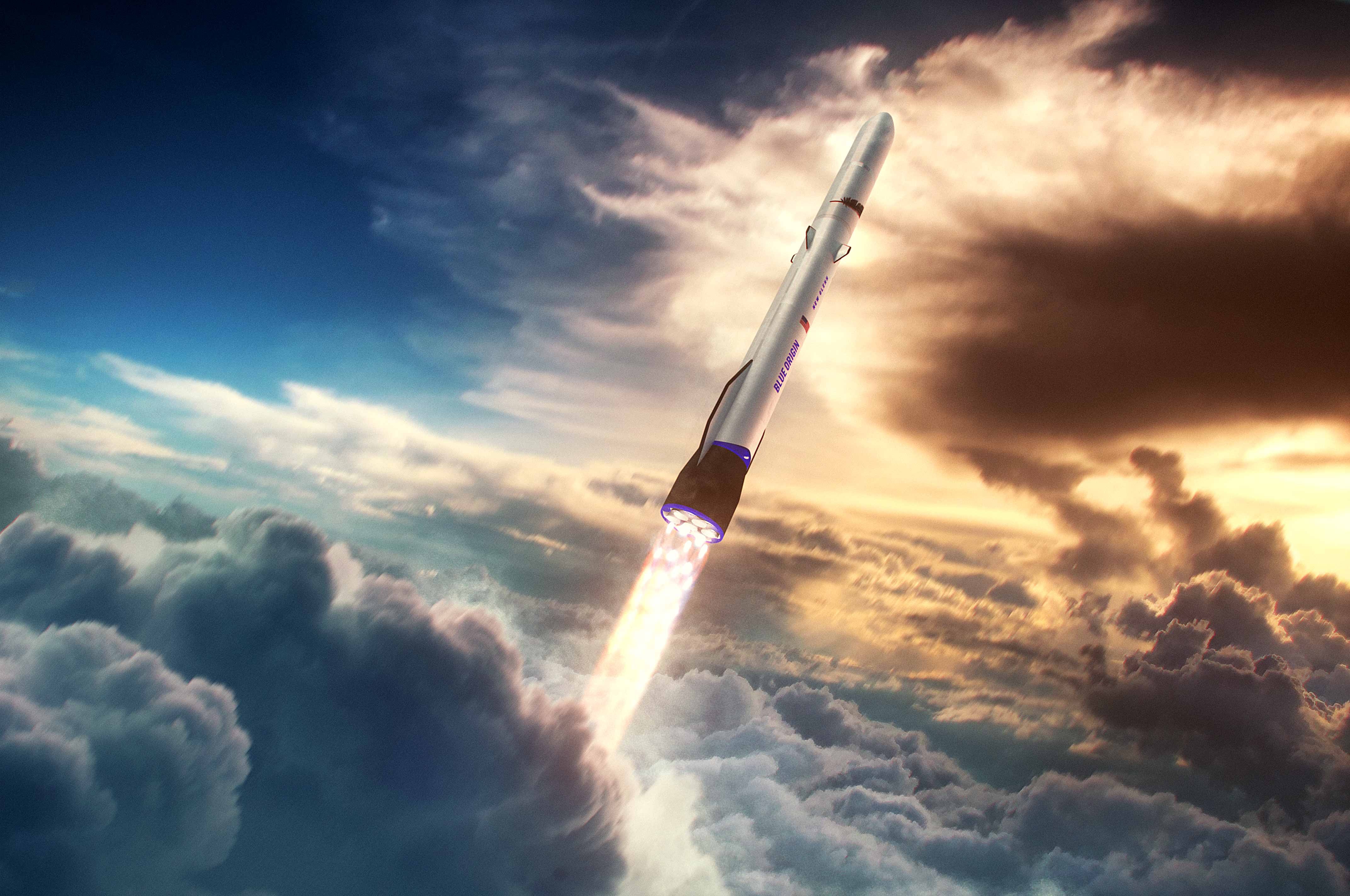 Rendering of Blue Origin's New Glenn reusable rocket, which may or may not fly in 2023.  (Image: Blue Origin)