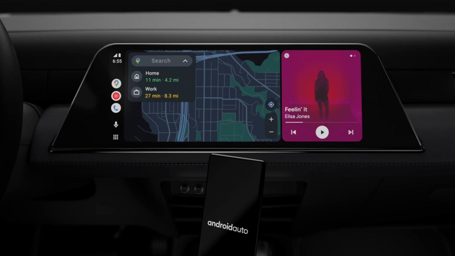 The new Android Auto, coming to a car dashboard near you. (Screenshot: Google)