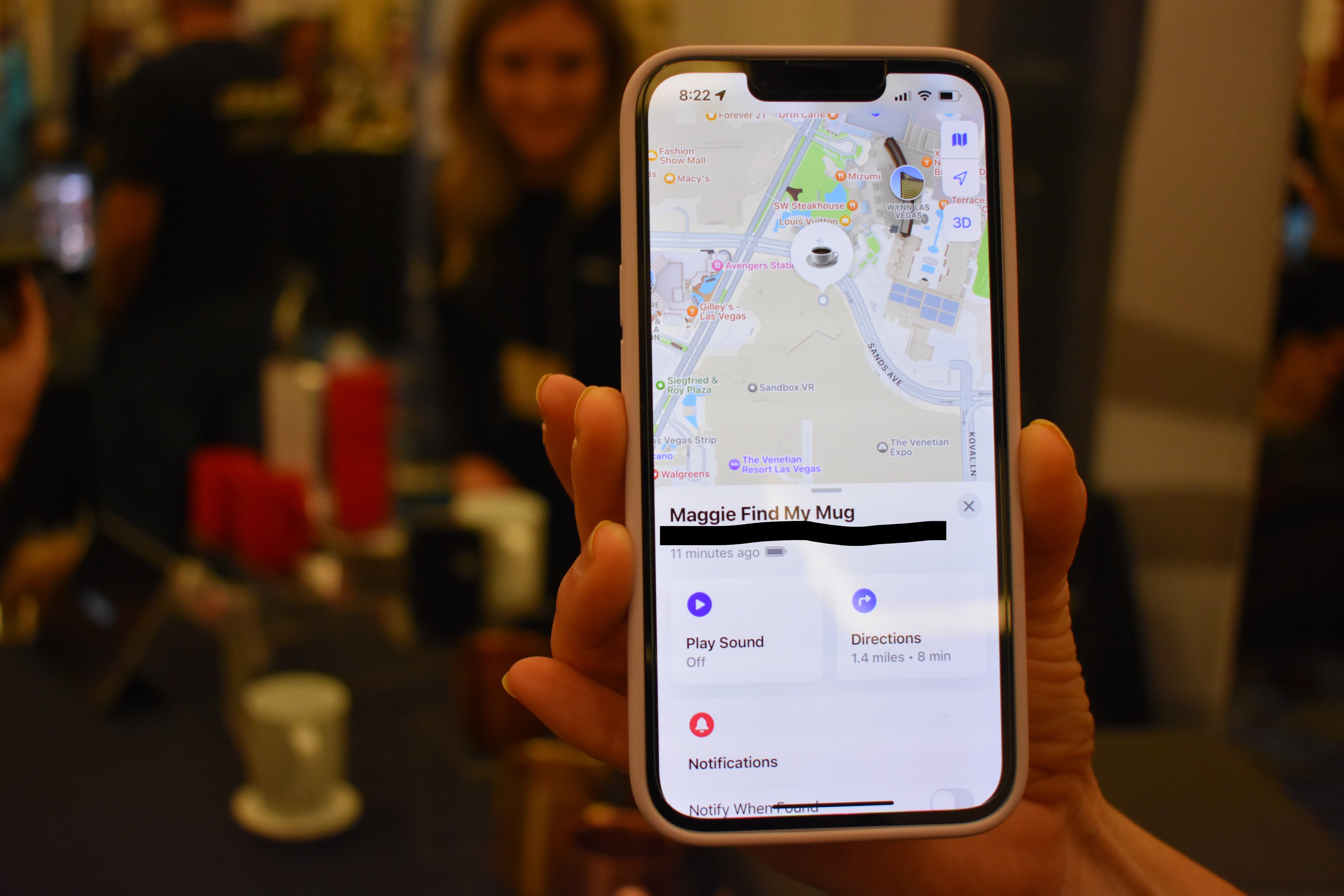 The Apple Find My feature showing the location and address of the person's mug half a mile away. (Photo: Kyle Barr/Gizmodo)