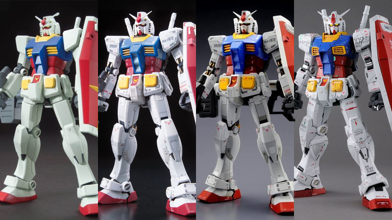 Left to Right: the HG, RG, MG, and PG versions of the original Gundam, the RX-78-2. (Image: Bandai)