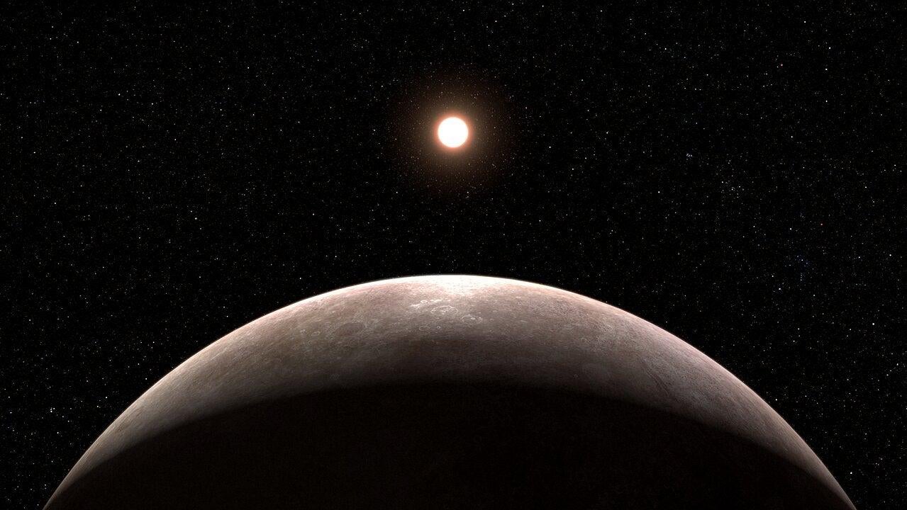An artist's impression of the exoplanet, LHS 475 b, and the star it orbits. (Illustration: NASA, ESA, CSA, L. Hustak (STScI))
