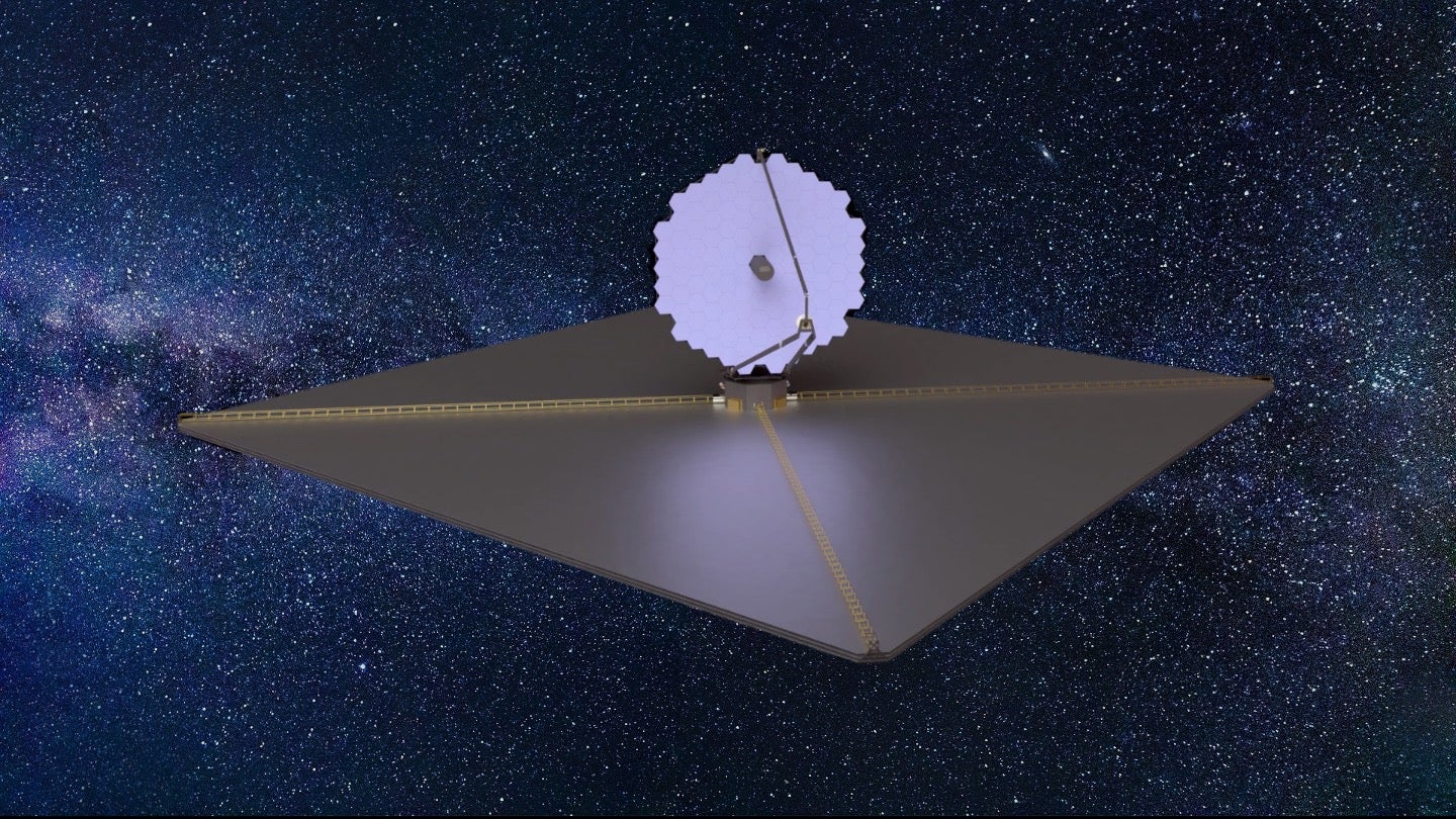 An artist's concept of LUVOIR, a 15-metre telescope that was an early NASA concept for a future space telescope. The newly described Habitable Worlds Telescope wouldn't be quite as large as this.