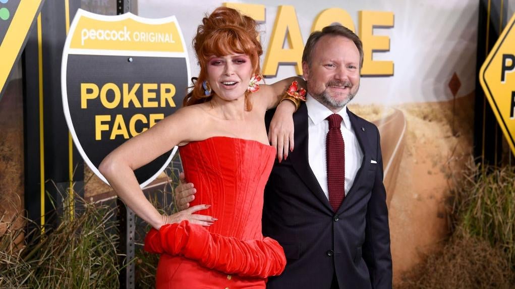 Lyonne and Johnson at the Poker Face premiere. (Photo: Jon Kopaloff, Getty Images)