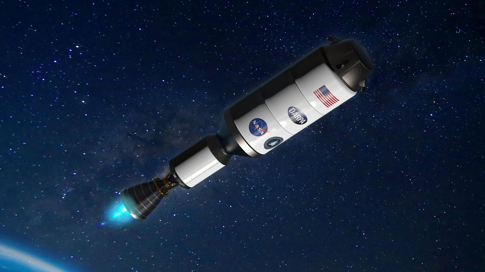 An artist's impression of the DRACO spacecraft, which will feature the new nuclear thermal rocket engine.  (Image: DARPA)