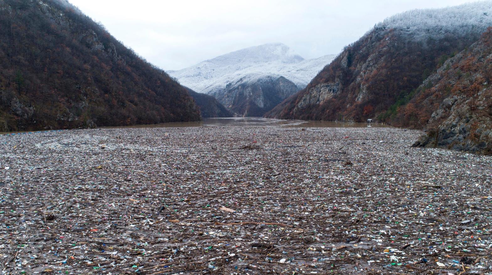 Garbage in the Drina river, Bosnia, on January 19, 2023. (Photo: Armin Durgut, AP)