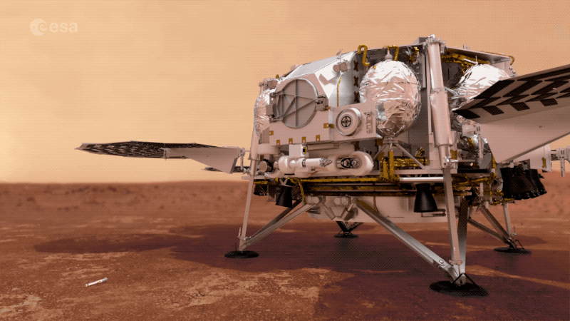 ESA's Sample Transfer Arm will pick up samples and load them into a spacecraft to launch them off the surface of Mars. (Gif: ESA/NASA/Gizmodo)