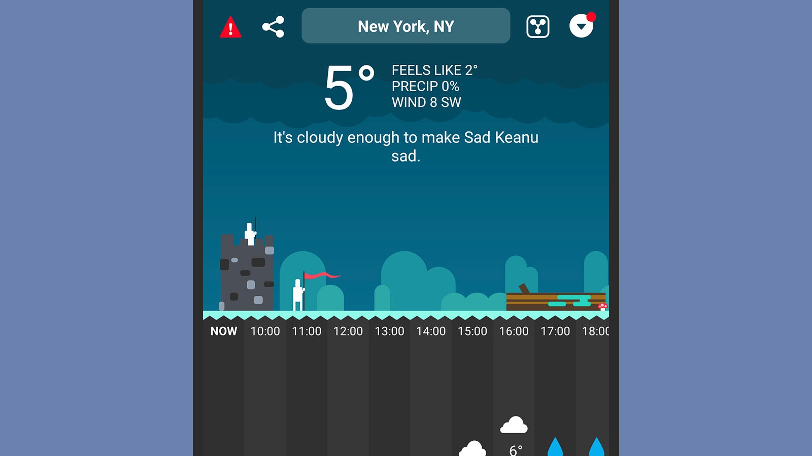 Carrot Weather delivers the forecast with a bit of an edge. (Screenshot: Carrot Weather)
