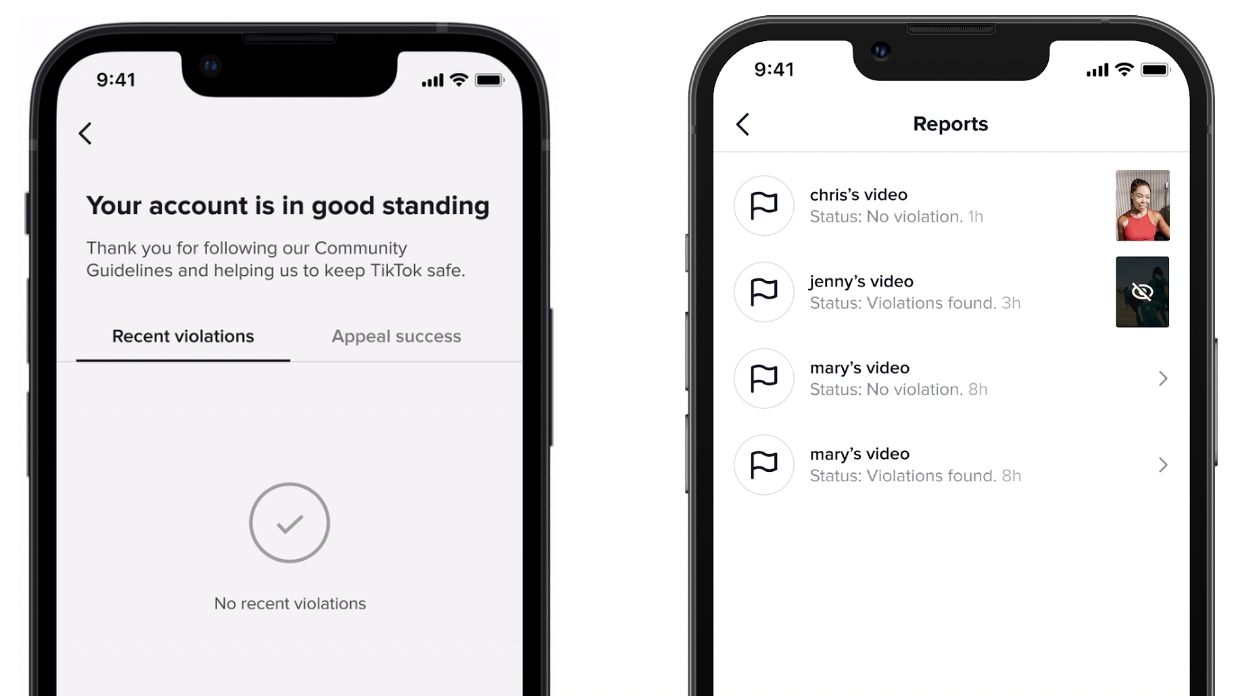 The TikTok app is planning to create an 'Account status' page that lets creators and users see what kinds of violations they have received. (Image: TikTok)