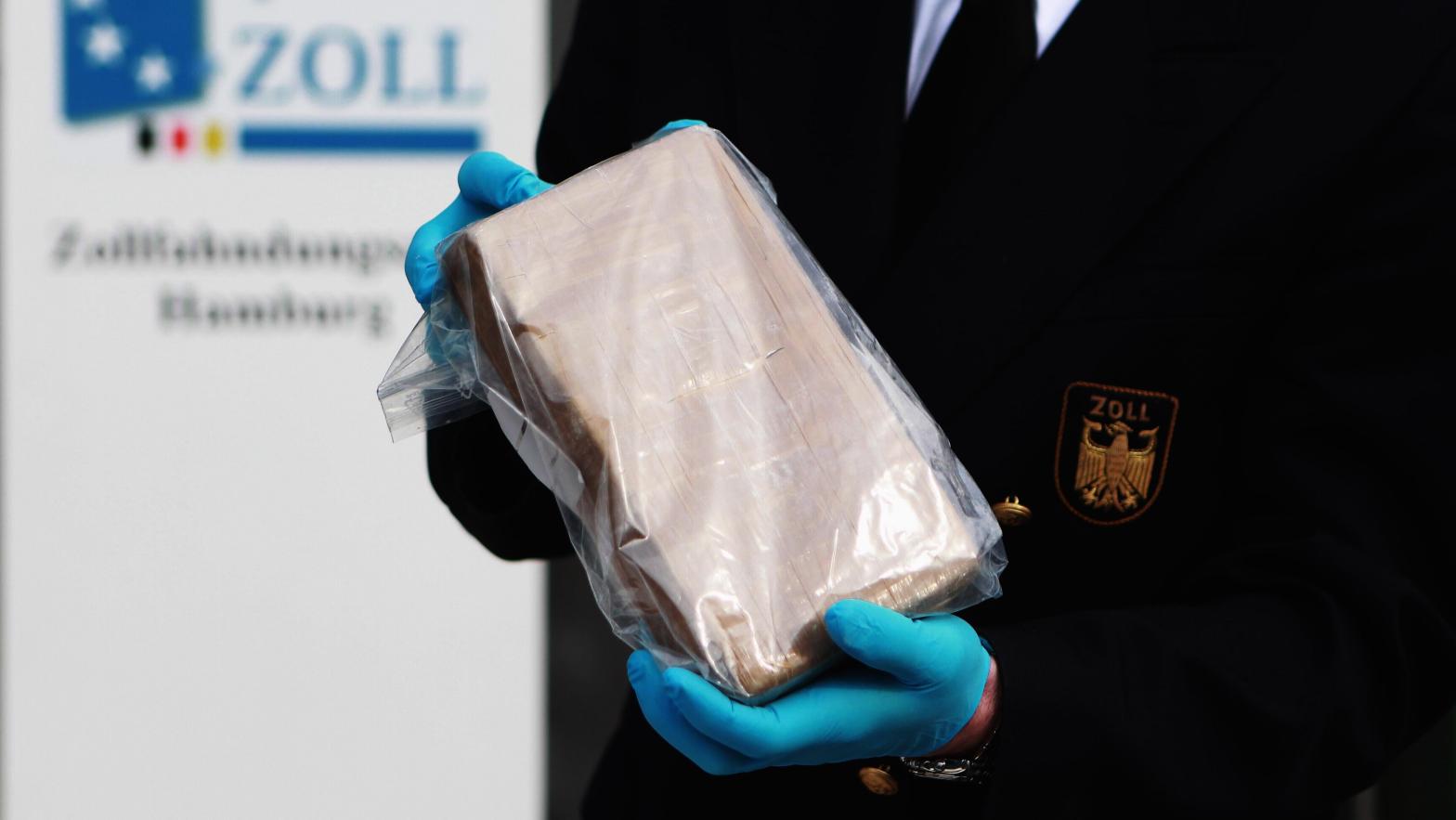 German customs agents shows a package containing confiscated cocaine at a press conference on March 4, 2012 in Hamburg, Germany. (Photo: Joern Pollex, Getty Images)