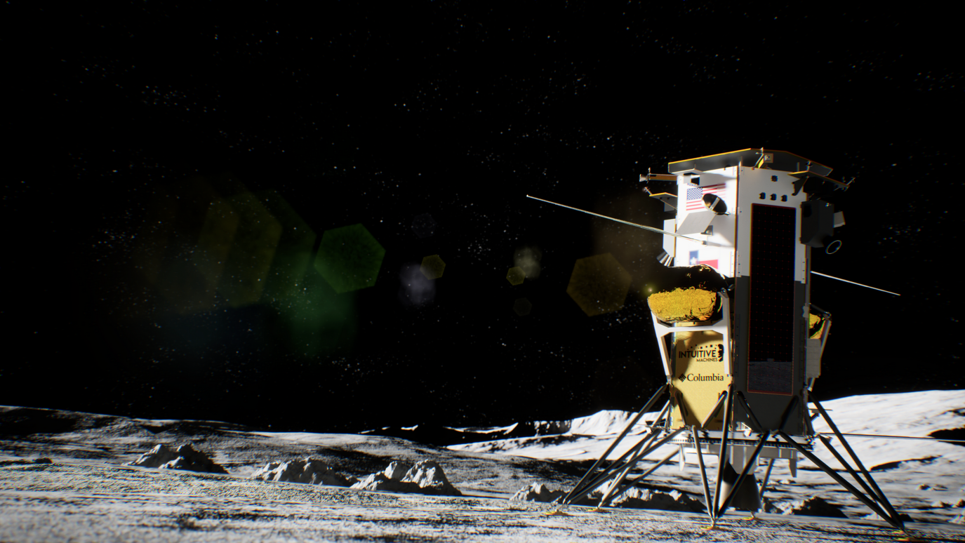 An illustration of the Nova-C lander on the Moon's surface. (Illustration: Intuitive Machines)