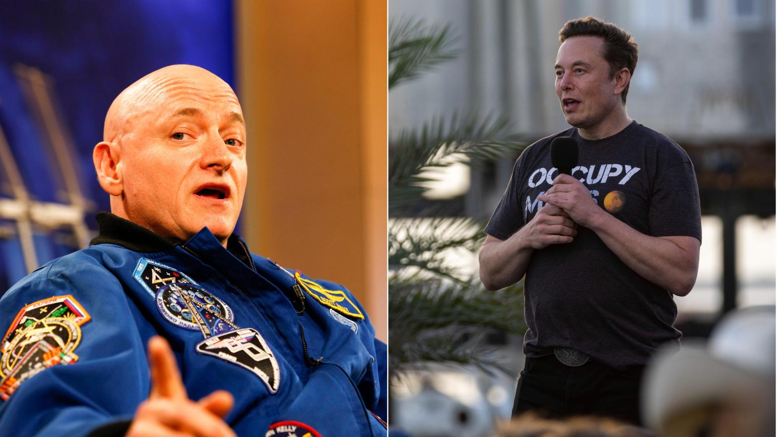 Ex-NASA astronaut Scott Kelly, left, has previously traded barbs with SpaceX CEO Elon Musk, right. Kelly told Musk he needs to allow Starlink to facilitate use of drones since 'precision strike in defence of sovereignty is not escalatory.