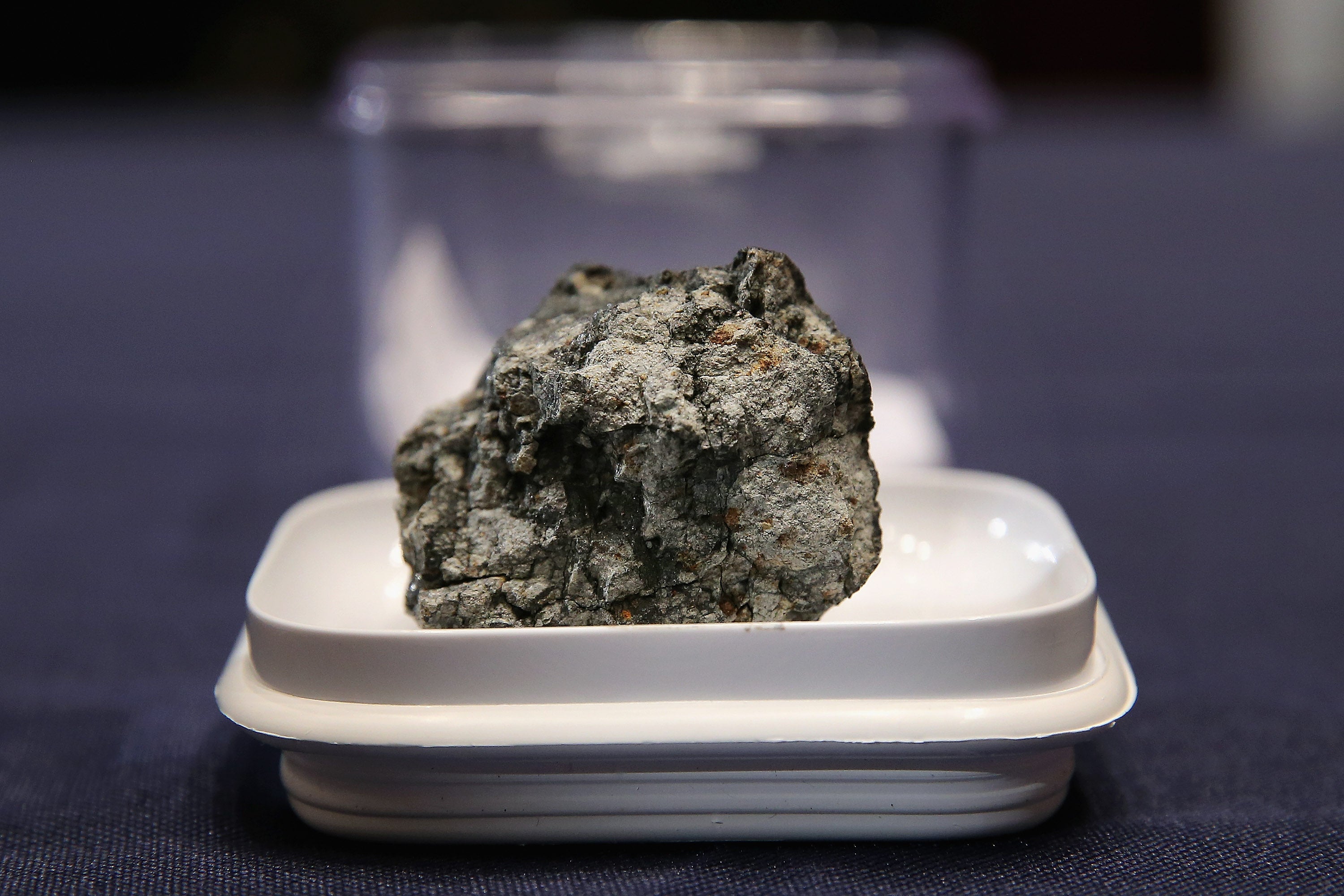 A fragment of the Chelyabinsk meteor on display on Capitol Hill in June 2015. (Image: Chip Somodevilla, Getty Images)