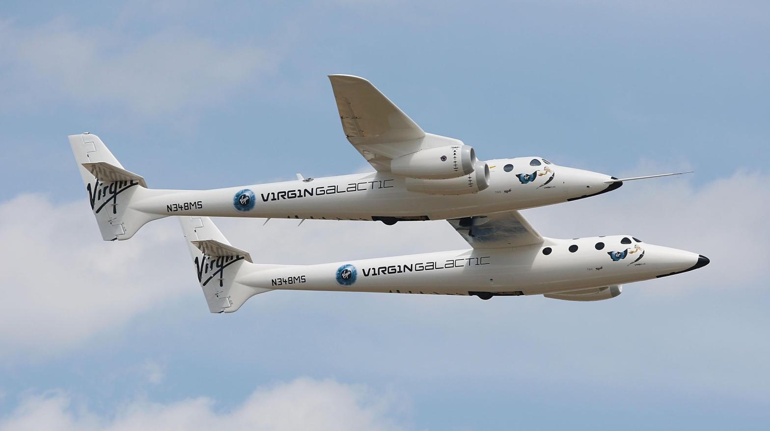 VMS Eve will carry one of the company's spaceplanes between its twin fuselages, and launch it during flight. (Image: Jonathan Daniel, Getty Images)