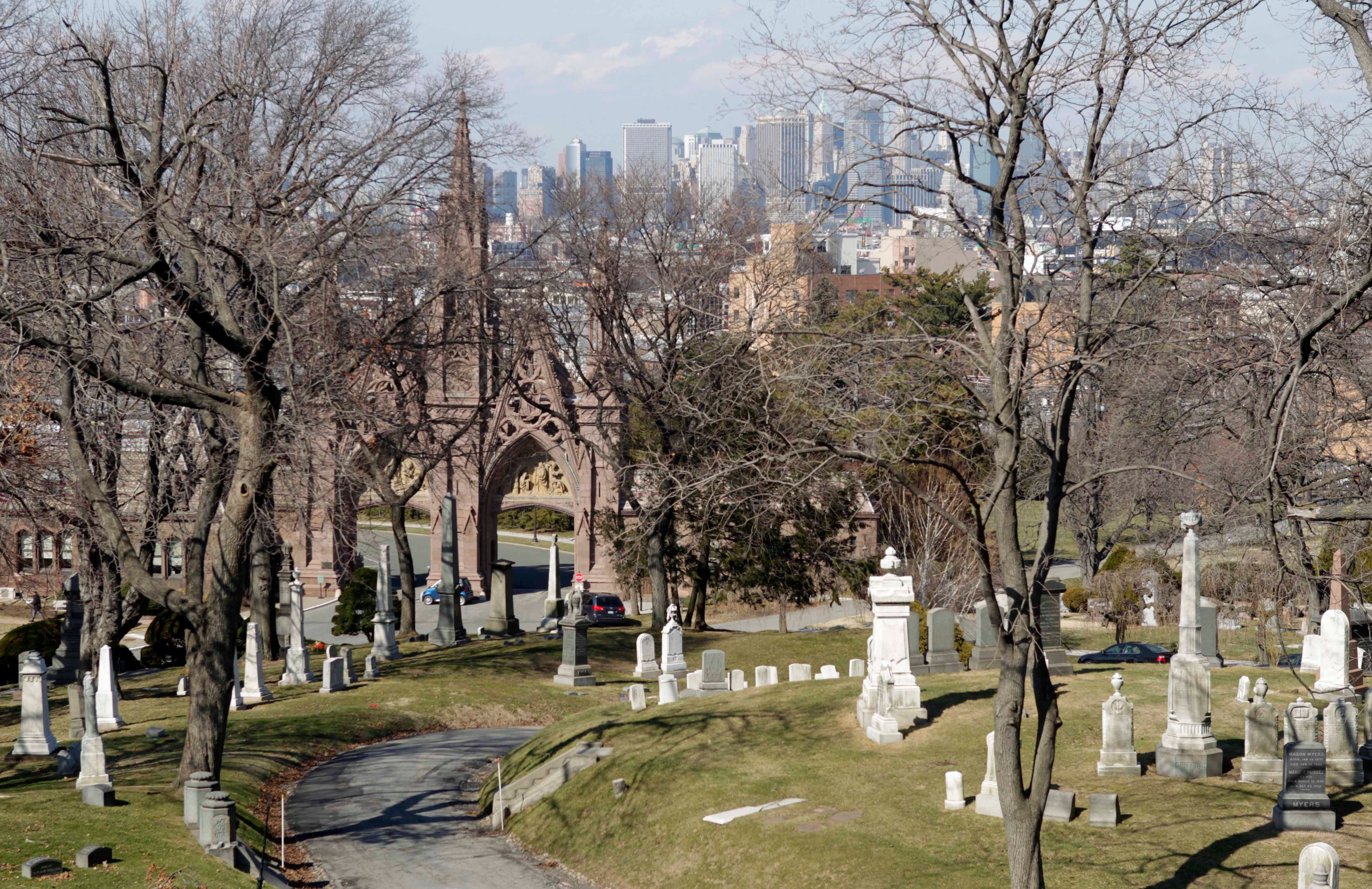The Manhattan skyline is visible beyond Green-Wood Cemetery in Brooklyn, New York.  (Photo: Seth Wenig, AP)