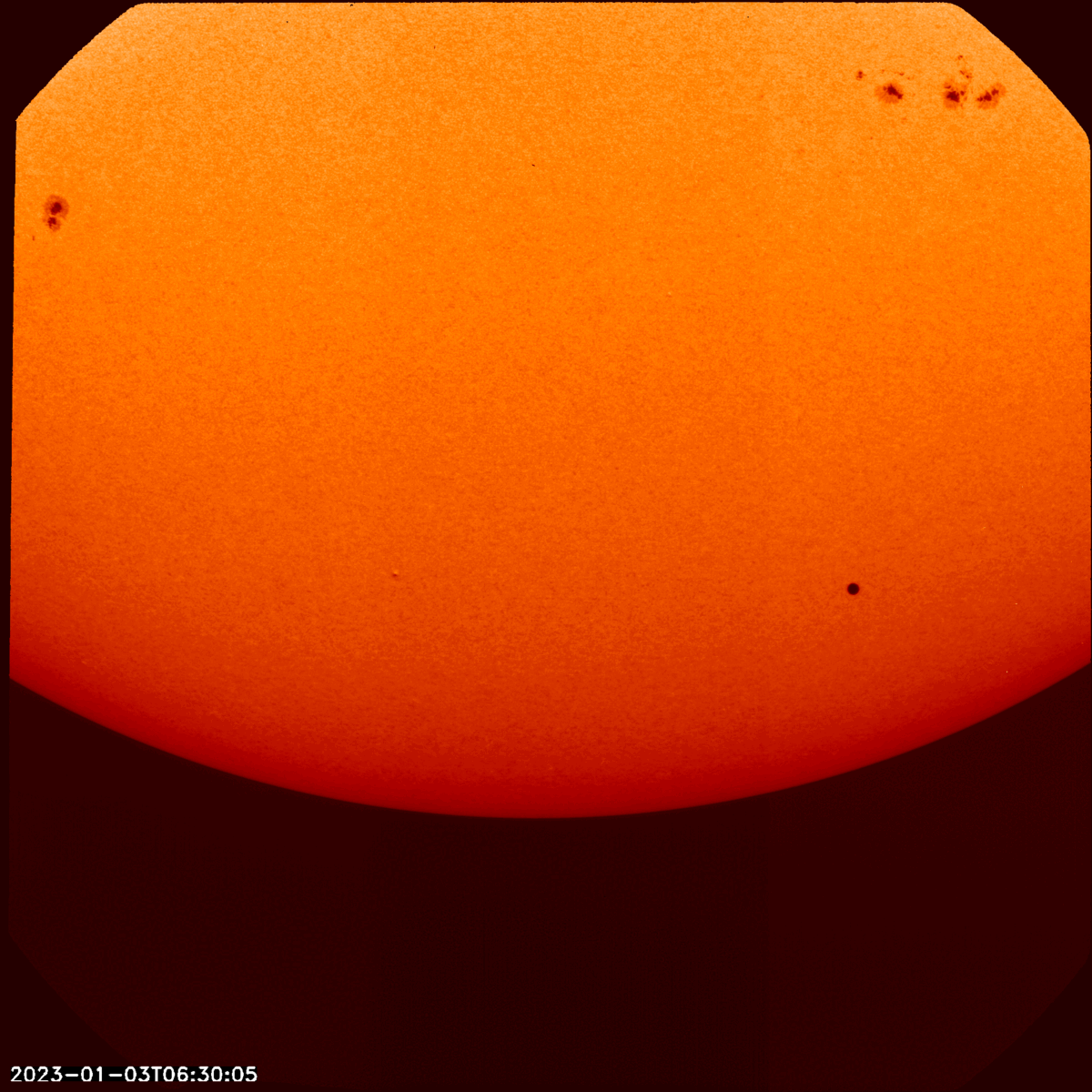 Images from Solar Orbiter's Polarimetric and Helioseismic Imager (PHI) instrument show 30 minutes of Mercury's transit.  (Gif: ESA & NASA/Solar Orbiter/PHI Team)