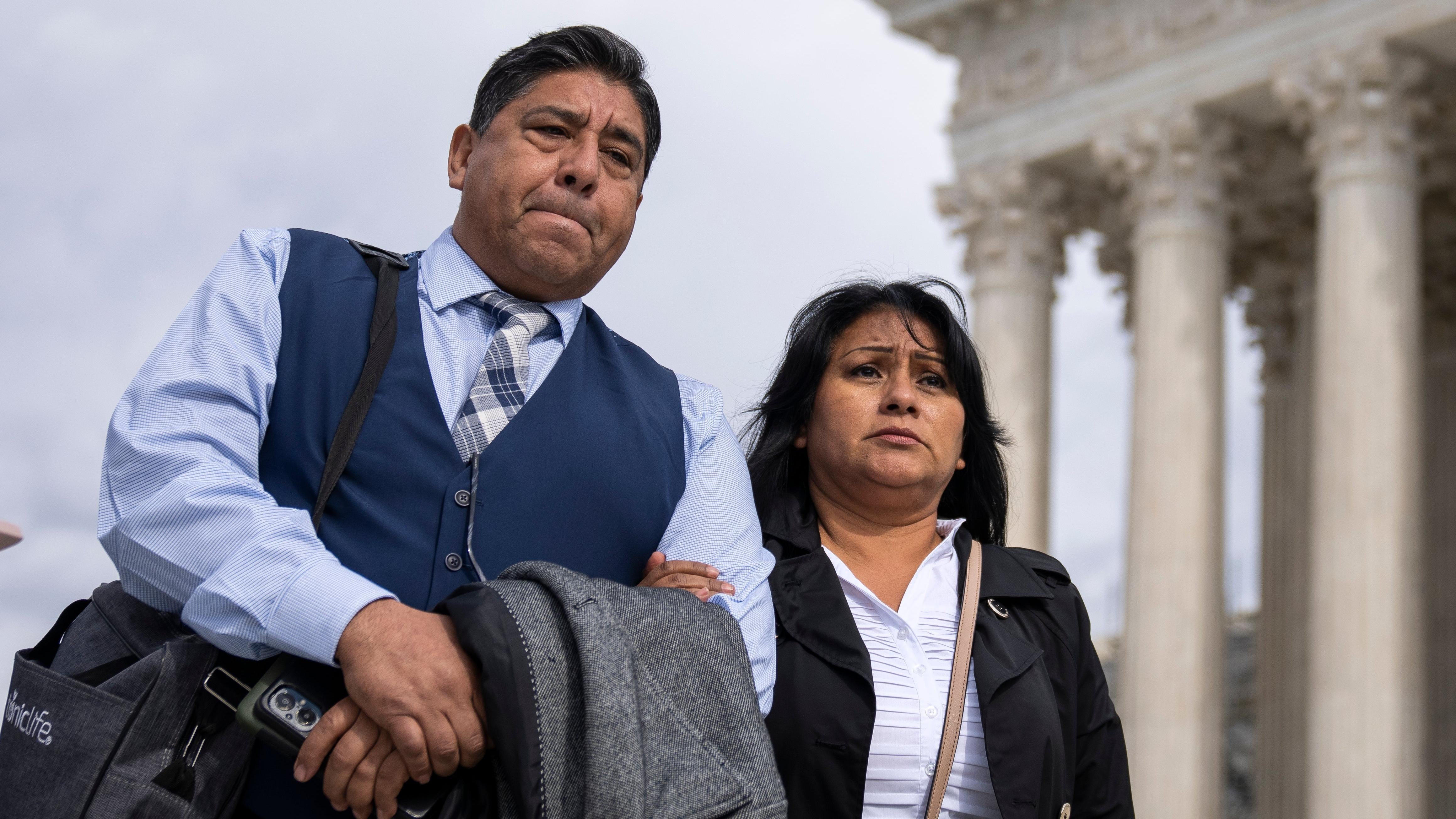 Jose Hernandez and Beatriz Gonzalez, stepfather and mother of Nohemi Gonzalez, who died in a terrorist attack in Paris in 2015, arrive to speak to the press outside of the U.S. Supreme Court following oral arguments in Gonzalez v. Google February 21, 2023 (Photo: Drew Angerer, Getty Images)