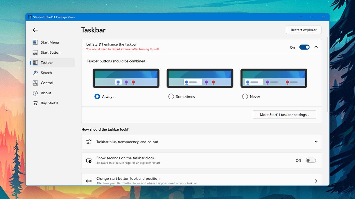 Taskbar options in Start11. (Screenshot: Windows)