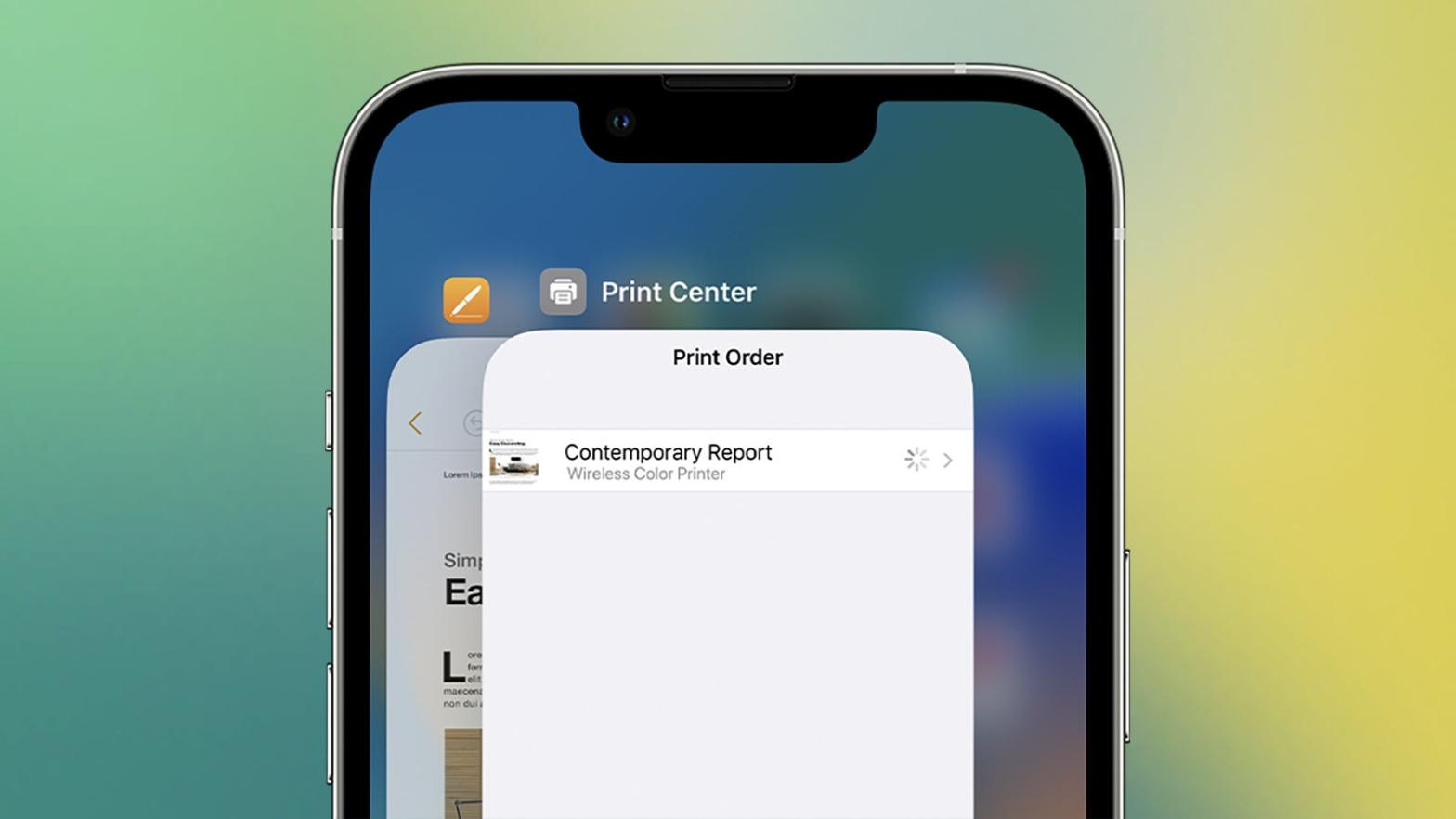 Print jobs can be viewed from the app switcher on iOS. (Screenshot: Apple)
