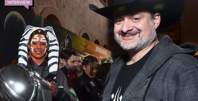Dave Filoni with an Ahsoka cosplayer at The Mandalorian season three premiere. (Photo: Alberto E. Rodriguez/Disney, Getty Images)