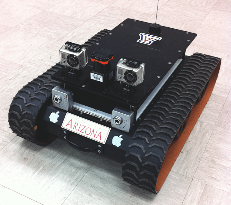 A prototype rover Fink and his colleagues built to test hardware and software for cave exploration. The team's next step is to build the device that will drop the communication nodes.  (Image: Wolfgang Fink/University of Arizona)