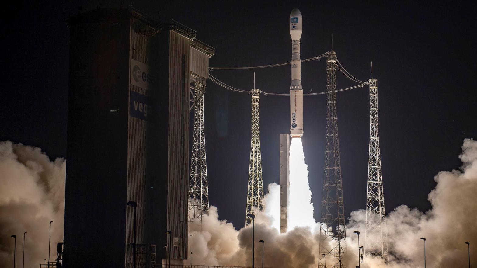 Vega-C rocket launching from the Kourou space base, French Guiana on December 20, 2022.  (Photo: JM Guillon, AP)