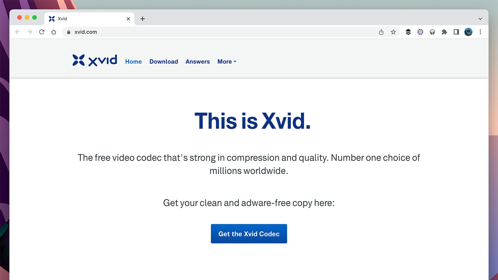 Xvid has been around since 2001. (Screenshot: Xvid)