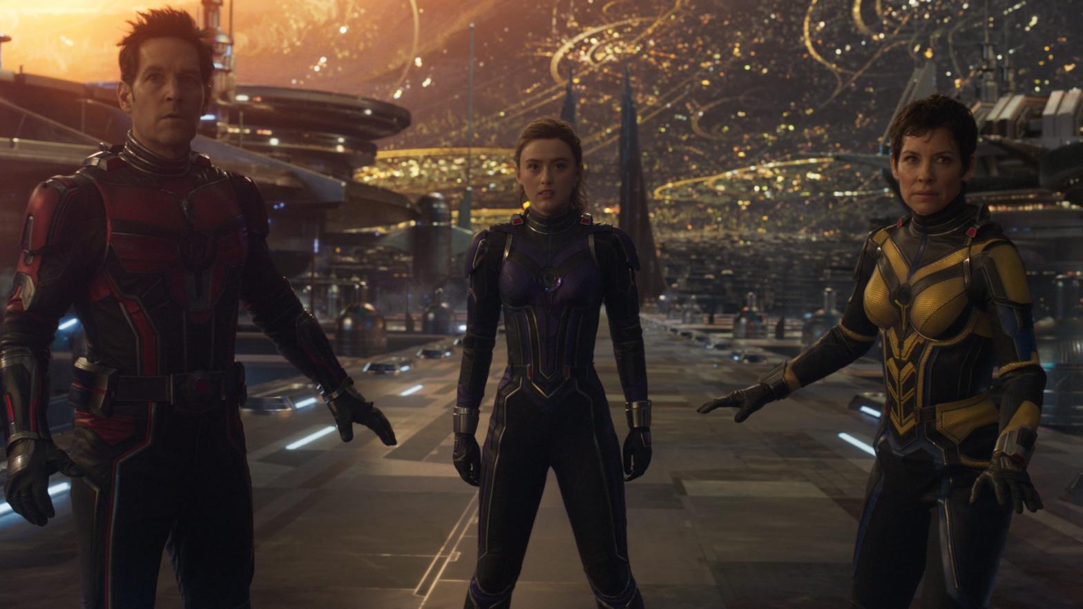 Ant-Man and the Wasp: Quantumania stars (L-R) Paul Rudd, Kathryn Newton, and Evangeline Lily, and opened on February 17 to mixed reviews. (Image: Disney)