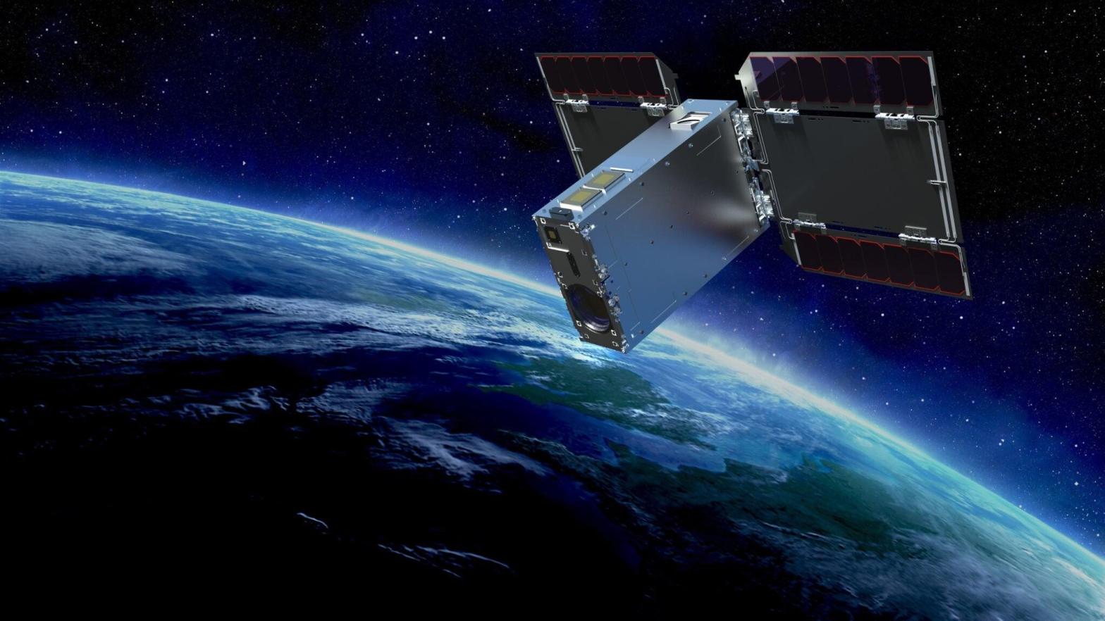 An illustration of the EYE nano-satellite in Earth orbit.  (Illustration: Sony)
