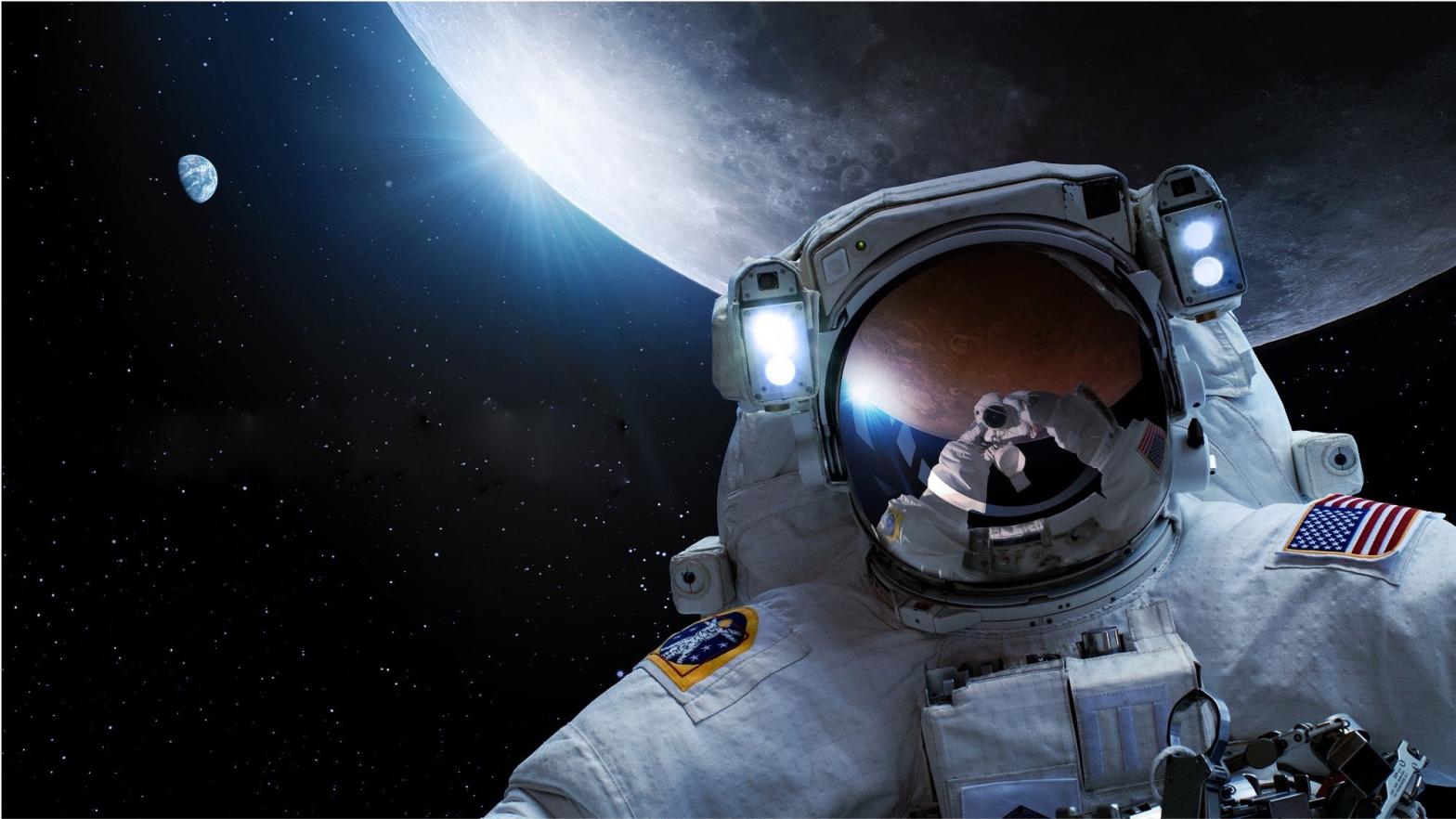 An illustration of an astronaut in front of the Moon. (Illustration: NASA)