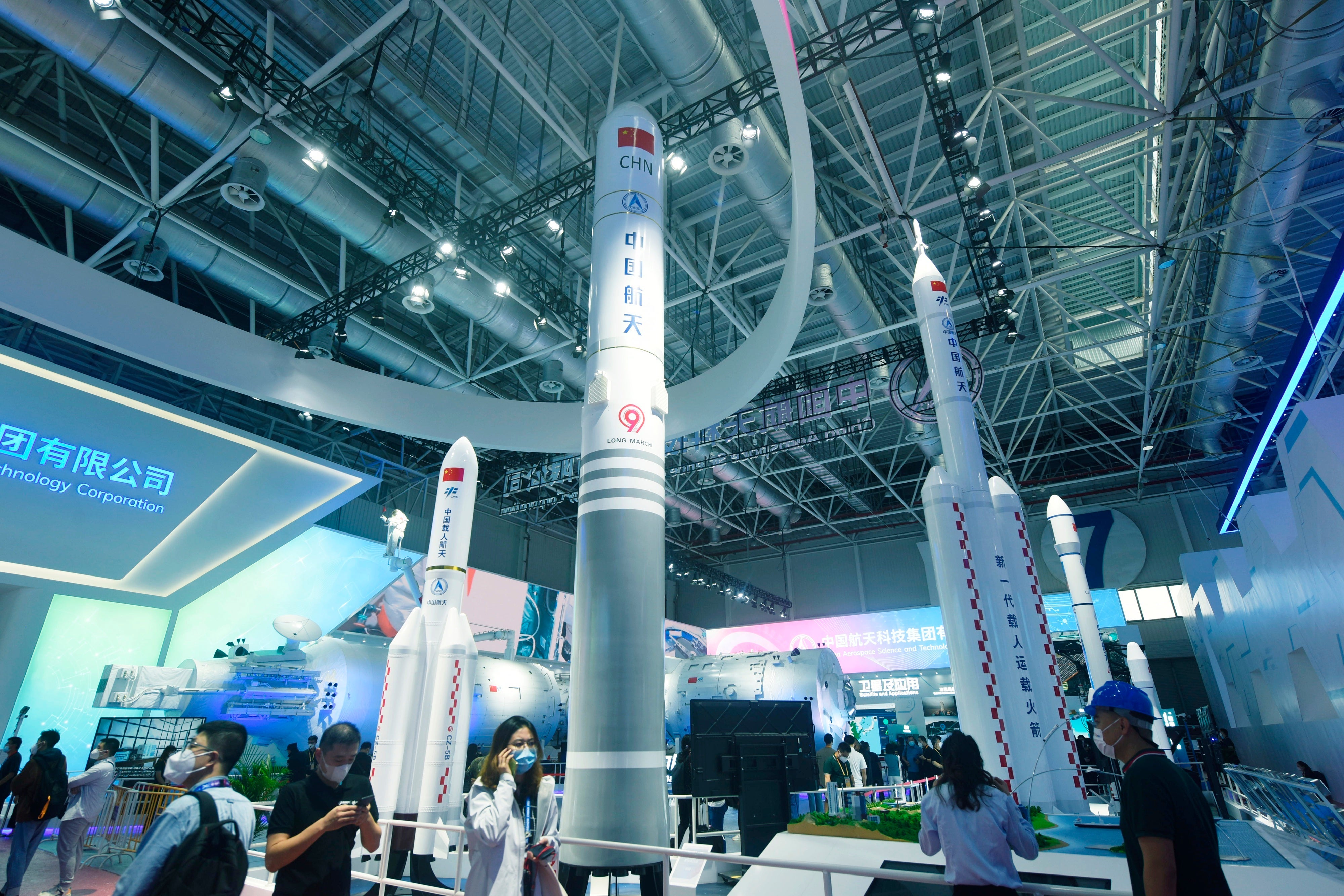 Models of future Long March rockets, as shown during the 2022 Zhuhai Air Show. (Photo: FCHNA, AP)
