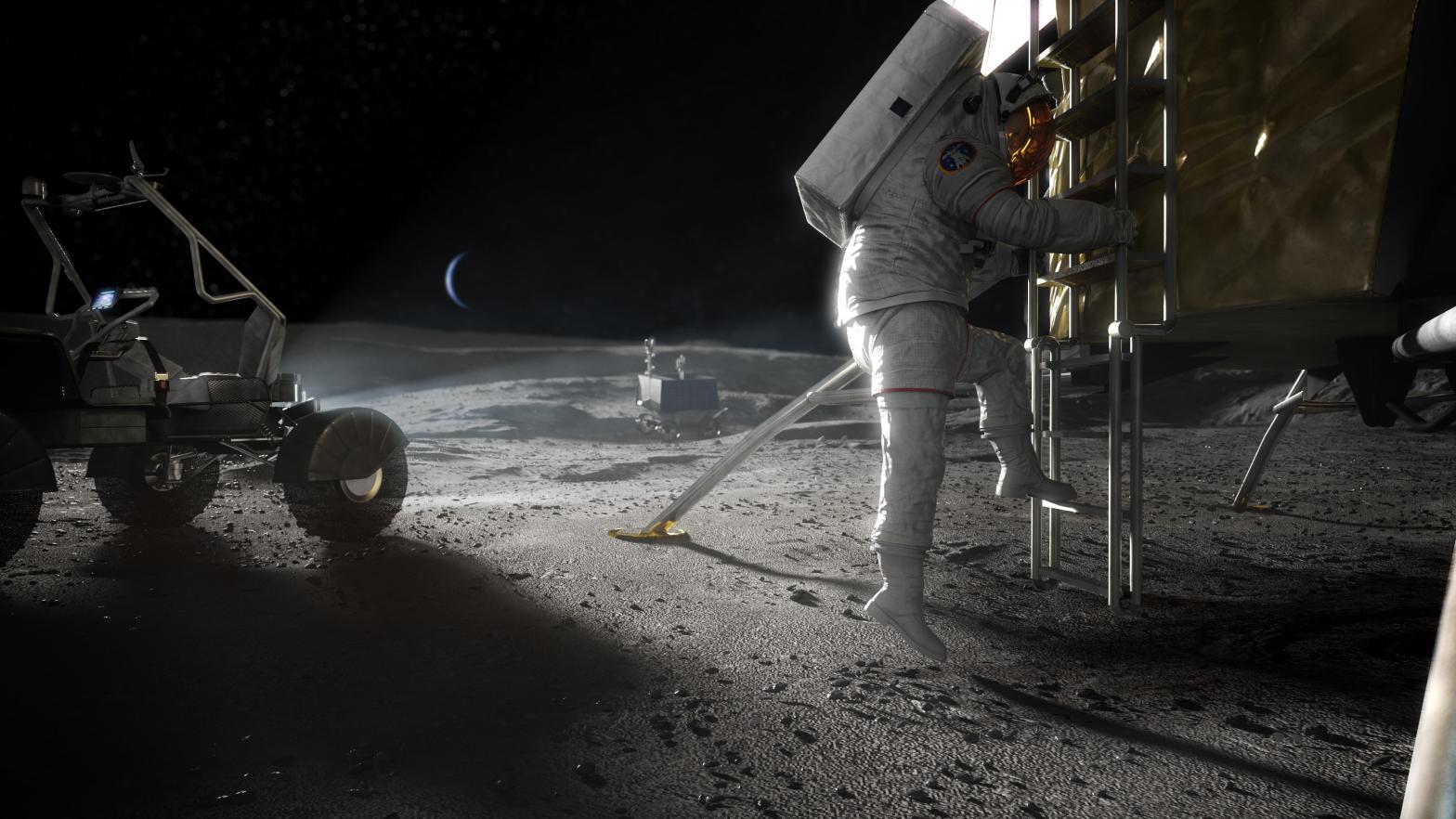 Depiction of a future crewed Artemis mission to the Moon.  (Image: NASA)