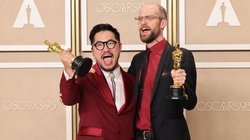 The Daniels — Daniel Kwan and Daniel Scheinert, seen here with their Oscars — might be directing a Star Wars show. (Photo: Rodin Eckenroth, Getty Images)