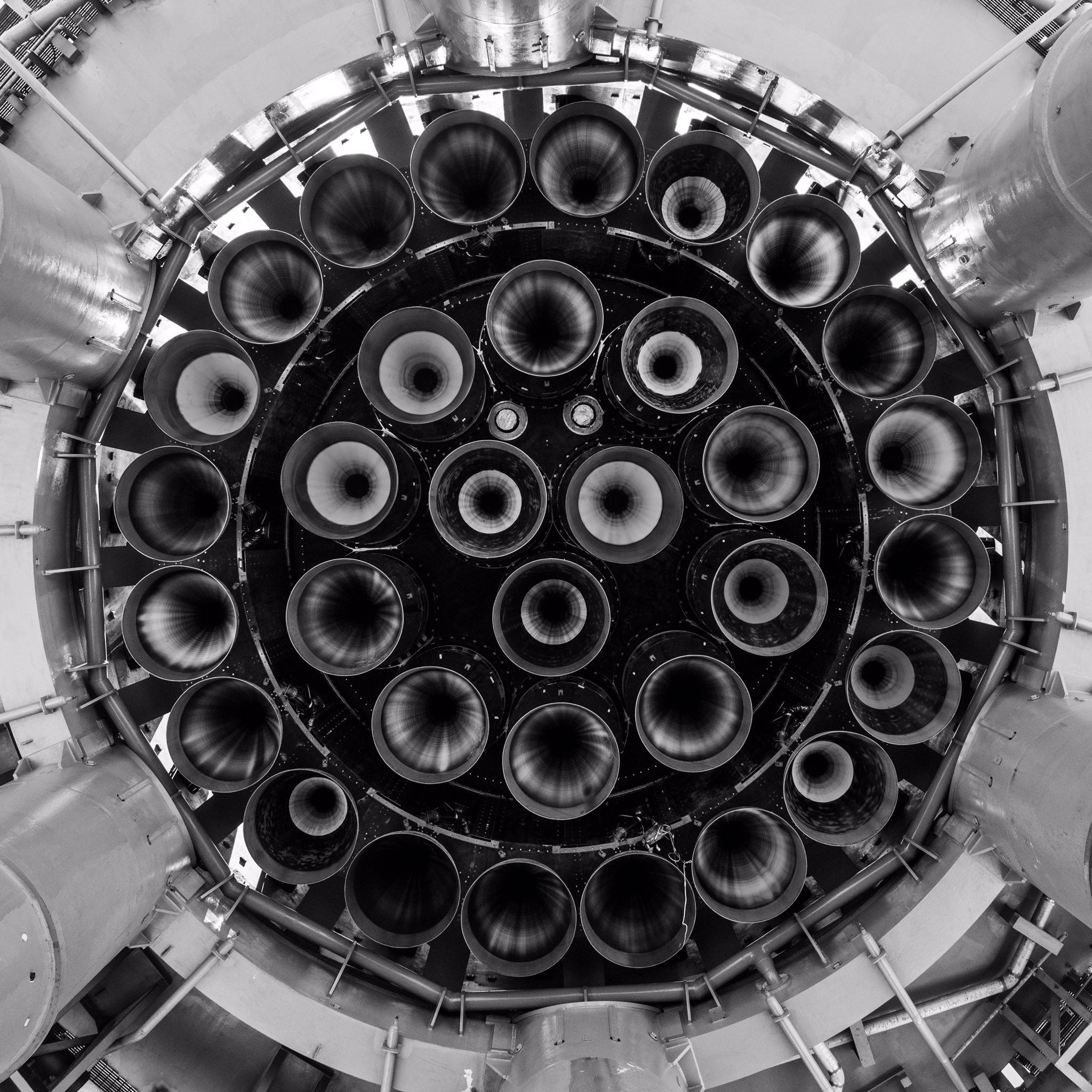 A view of all 33 Raptor engines at the base of the Super Heavy booster.  (Photo: SpaceX)