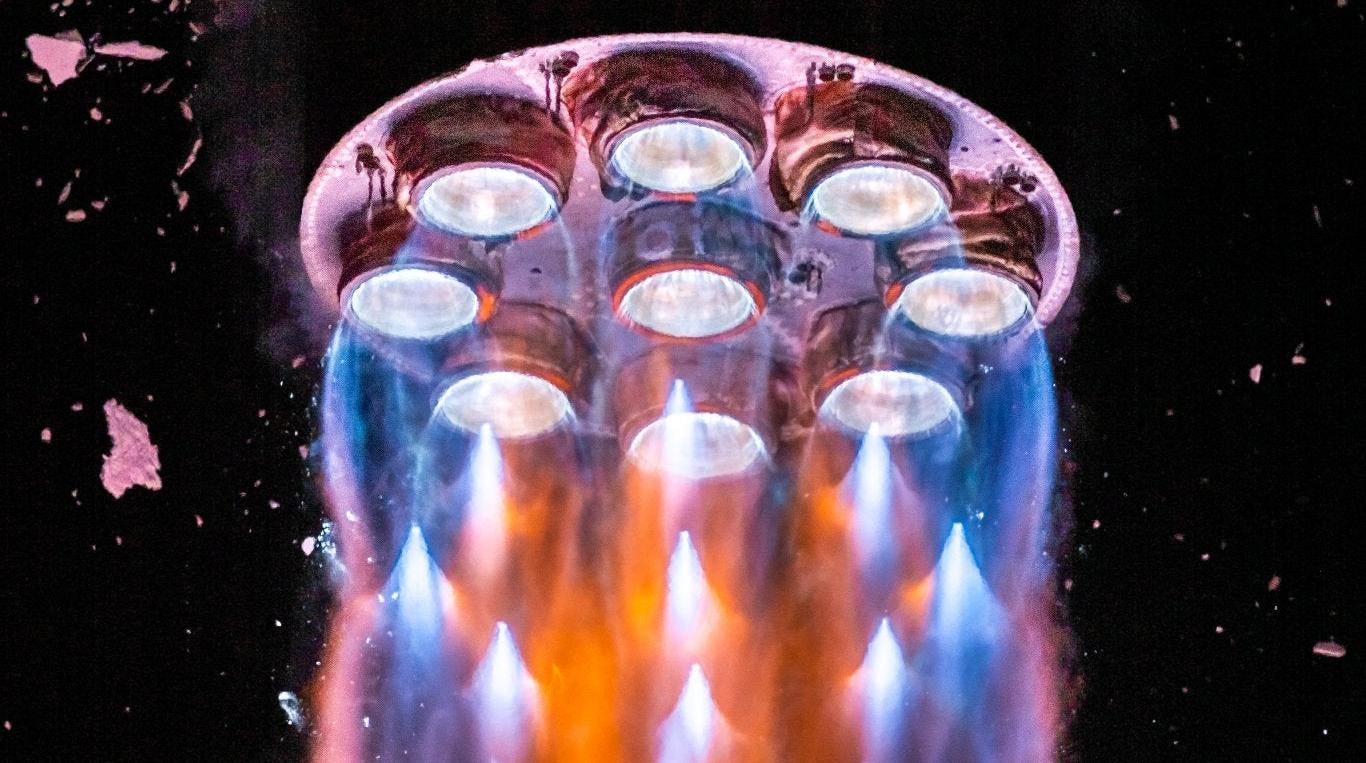 Nine 3D-printed Aeon engines engaged during the first flight of Terran 1.  (Photo: Relativity Space)