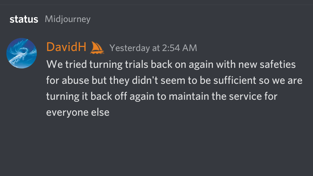Additional explanation of the free trial pause.  (Screenshot: Gizmodo / Discord)