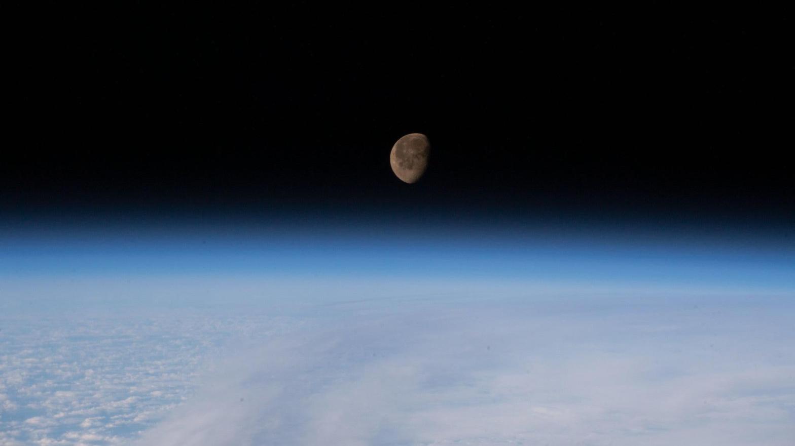 The waning gibbous Moon above Earth's horizon, as seen from the ISS on February 10, 2023. (Photo: NASA)