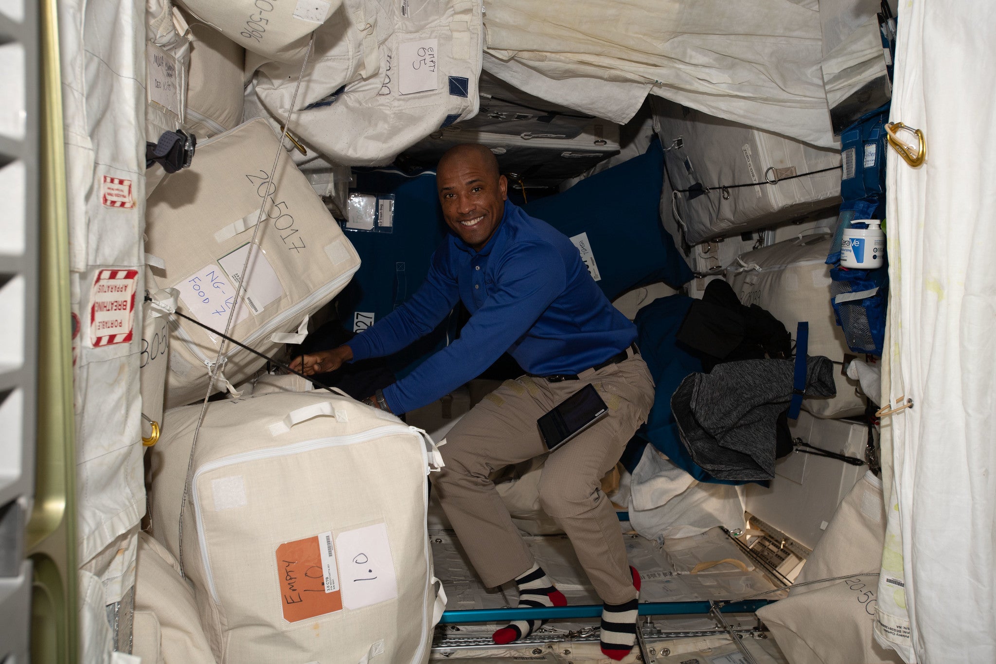 Glover sorting through cargo on the ISS, November 30, 2022.  (Photo: NASA)
