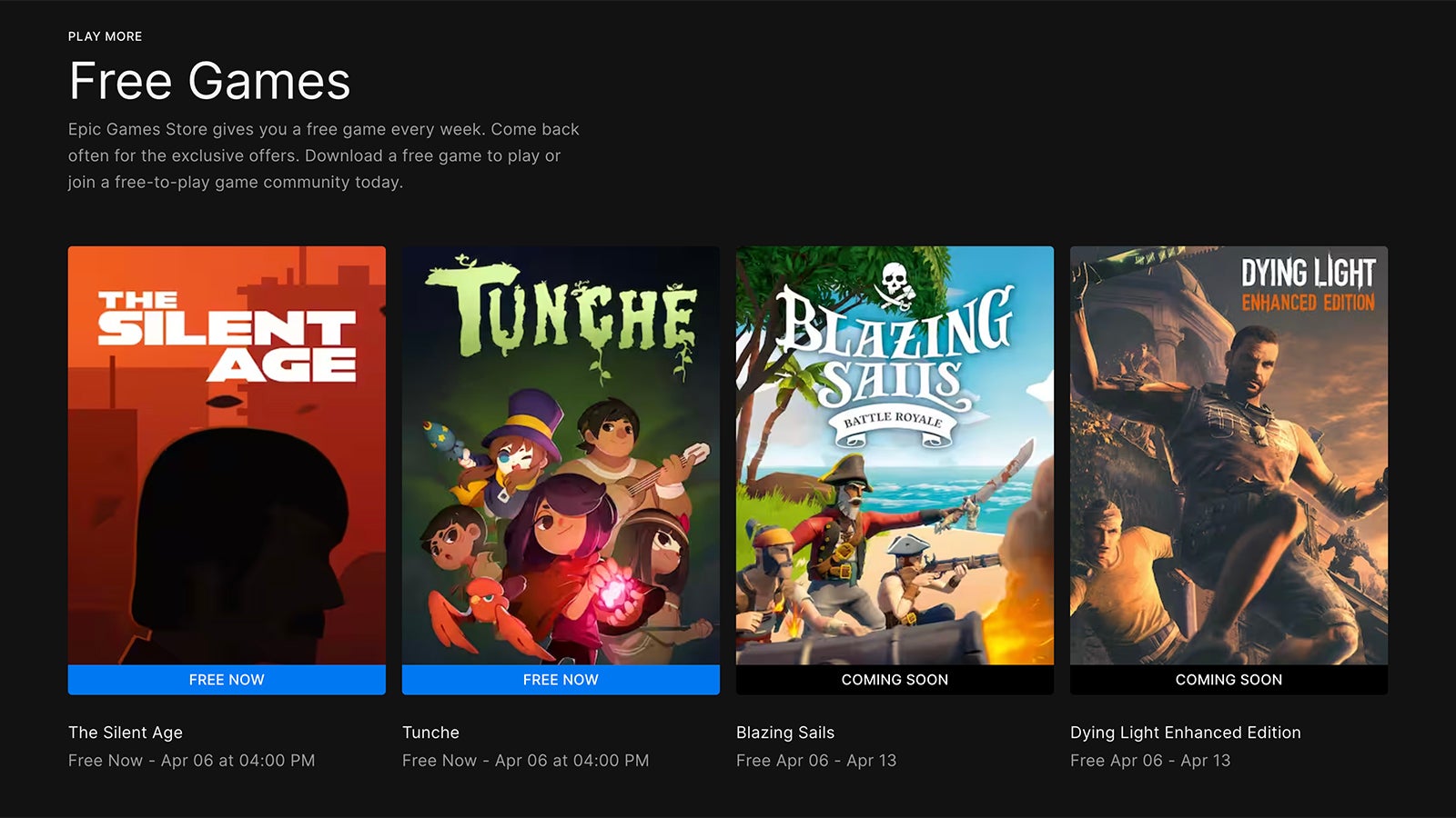 Epic tells you what's free now, and what will be free soon. (Screenshot: Epic Games Store)