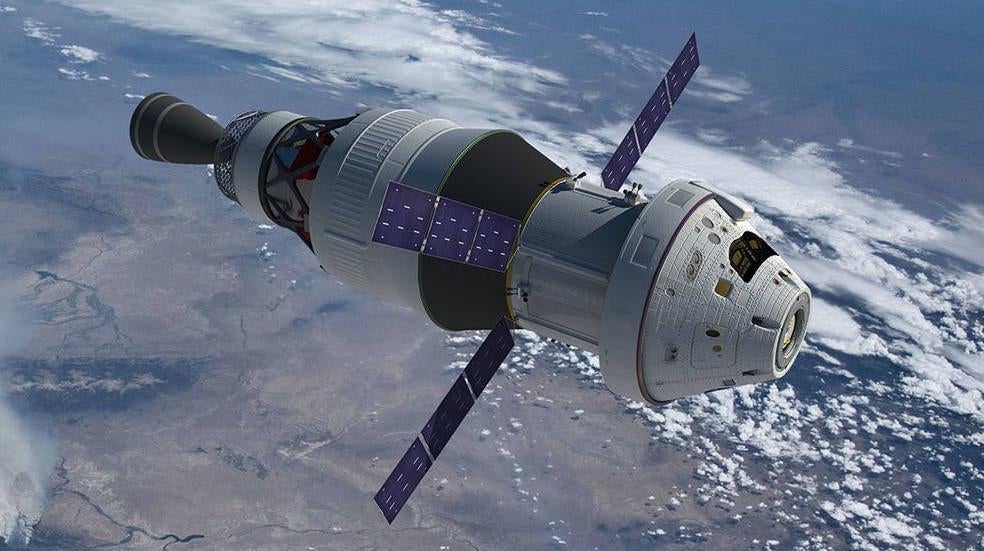 Artist's impression of the ICPS in space and with Orion still attached.  (Image: NASA)