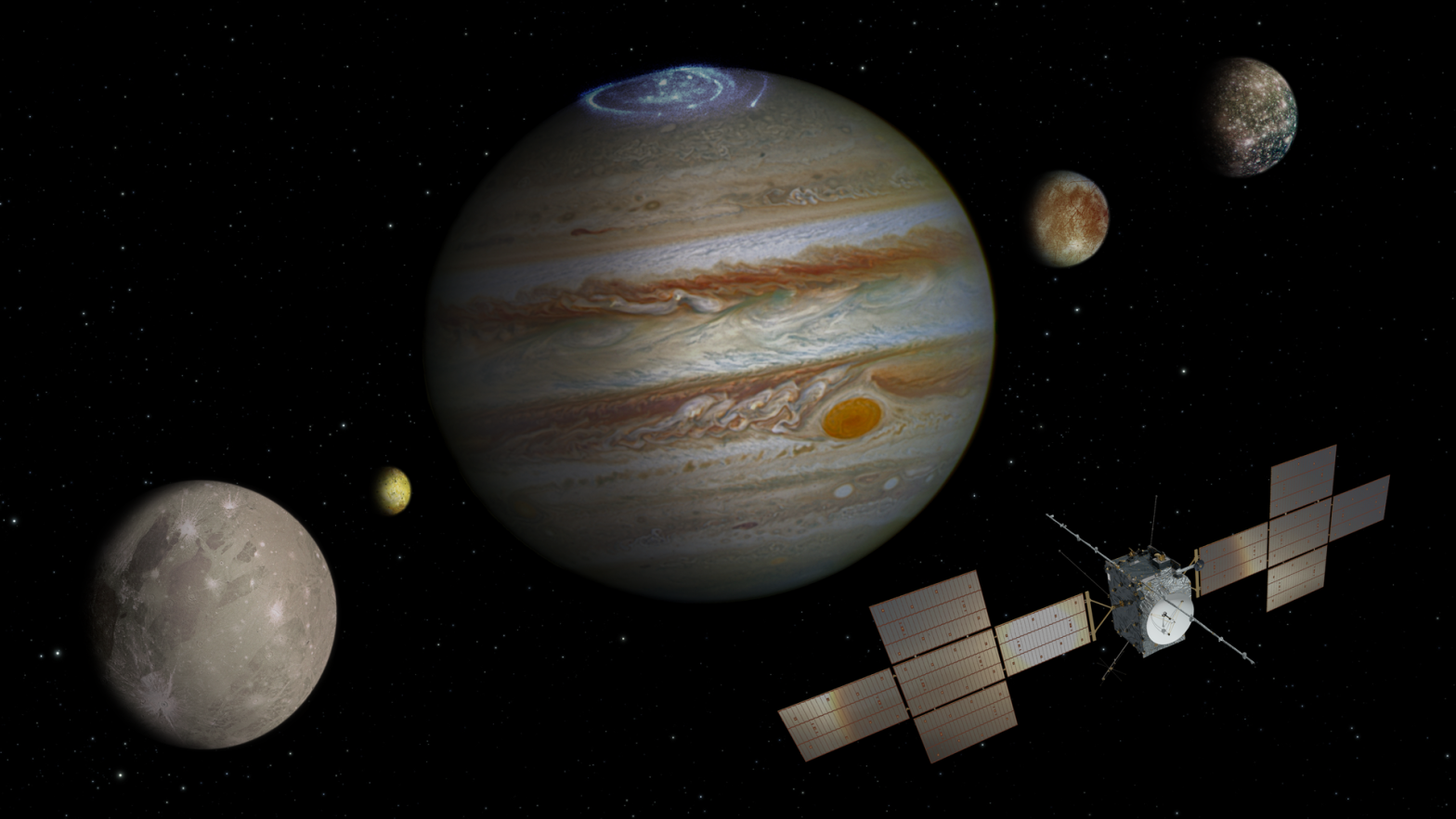 An artist's depiction of the JUICE spacecraft orbiting Jupiter. (Illustration: ESA)