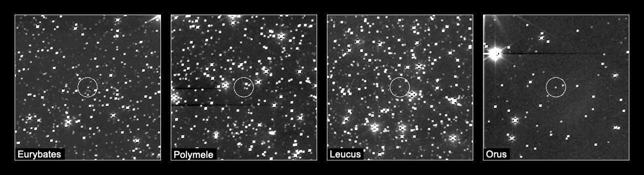 From left to right: Eurybates, Polymele, Leucus, and Orus. (Image: NASA)