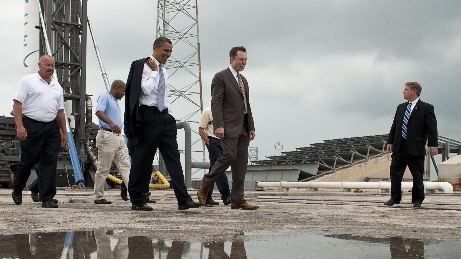 Back when government funding was cool: President Barack Obama and SpaceX CEO Elon Musk touring Cape Canaveral Air Force Station in April 2010. (Photo: NASA/Bill Ingalls)