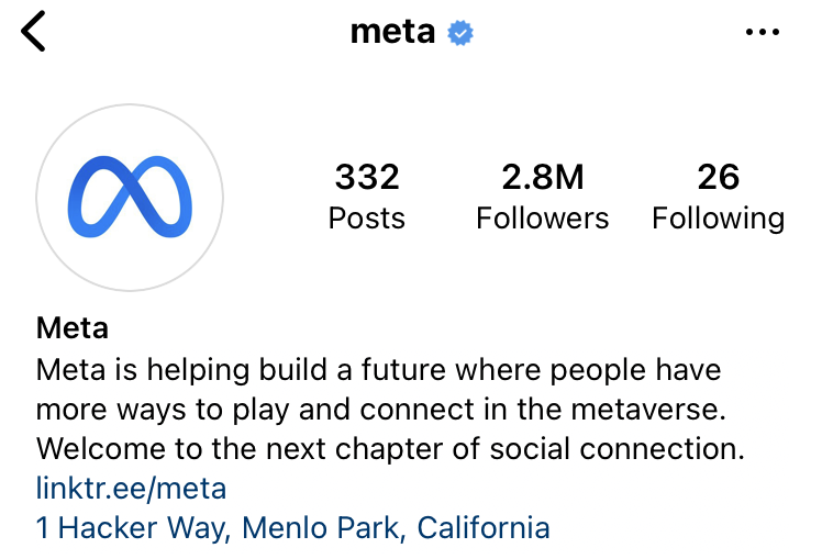 Even Meta's official account uses a Linktree URL, not the new Instagram link-in-bio system, as of writing.  (Screenshot: Instagram / Gizmodo)